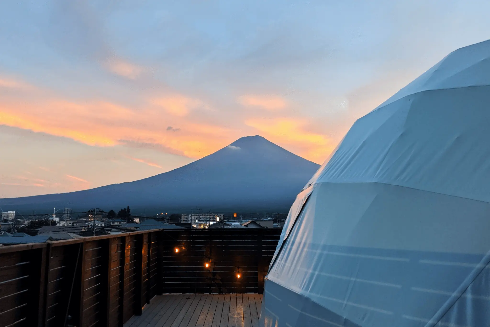Dome tent accommodation with Mt. Fuji view